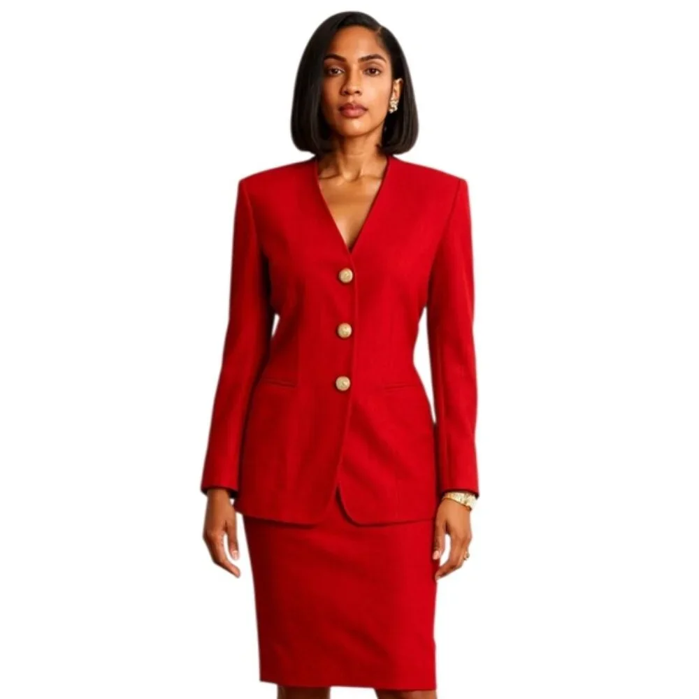 Stirling Cooper Red Vintage Two Piece Skirt Suit Set